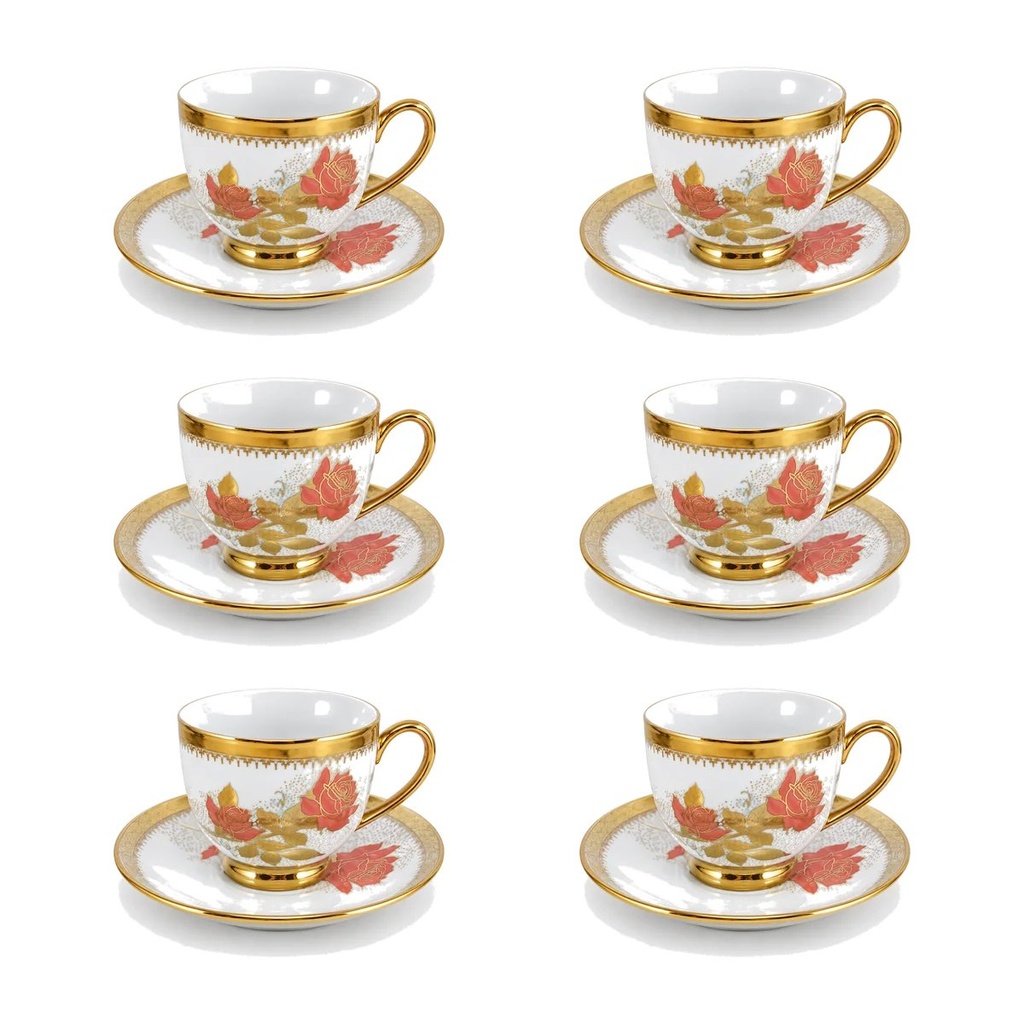 سرویس چای‌خوری ۱۲ پارچه (۶ نفره) طرح مگان طلاکوب