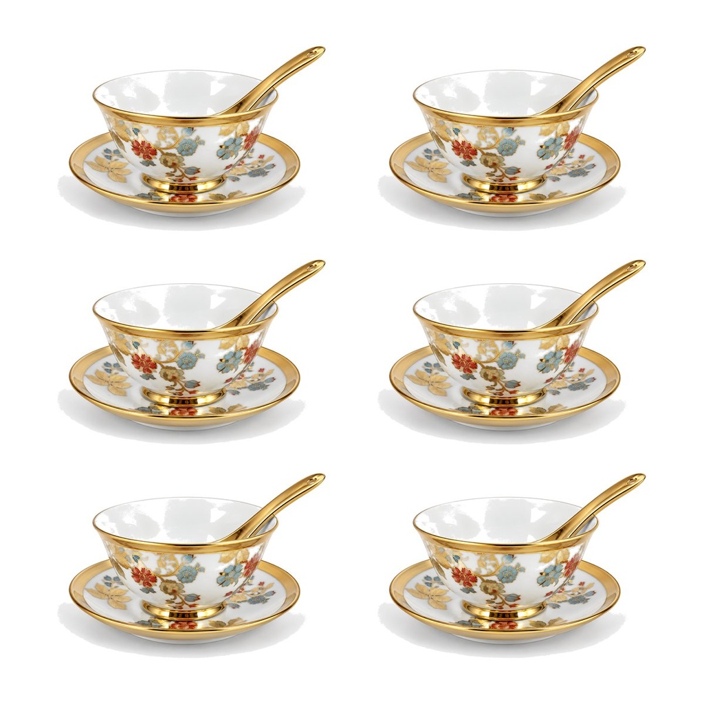 سرویس پیاله و پیش‌دستی (انارخوری) ۱۸ پارچه طرح مگان طلاکوب