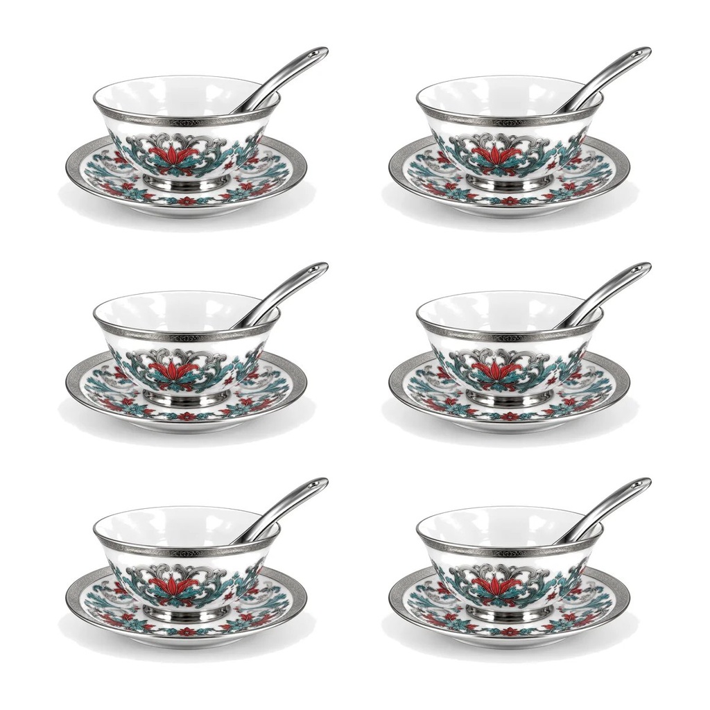 سرویس پیاله و پیش‌دستی (انارخوری) ۱۸ پارچه طرح مگان نقره‌کوب