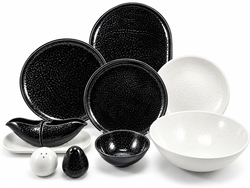 سرویس چینی 31 پارچه سنگی سفید مشکی f-6-5424